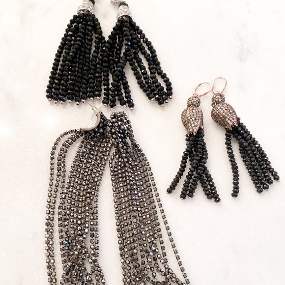 Black Tassel Beaded Rhinestone Earring Bundle - Picture 1 of 4